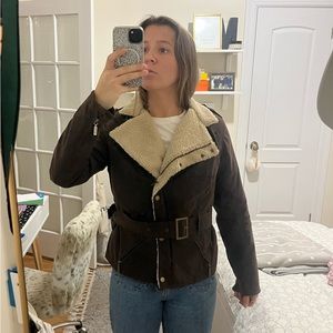 Barbour wax jacket with shearling collar